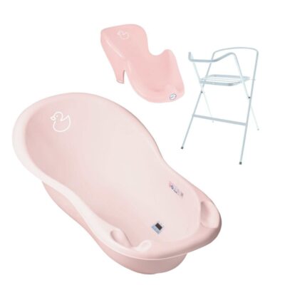 Set Cadita 102 cm cu suport metalic si suport anatomic Duck Roz