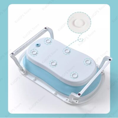 Cadita bebelusi cu pernuta KidProtect® pliabila, cu termometru electronic incorporat, dop scurgere, picioruse antiderapante, design Ergonomic, gaura agatare, verde - Image 2