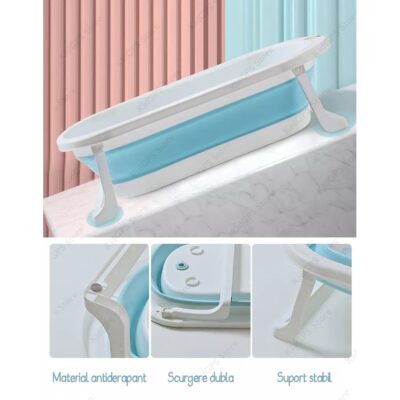 Cadita bebelusi cu pernuta KidProtect® pliabila, cu termometru electronic incorporat, dop scurgere, picioruse antiderapante, design Ergonomic, gaura agatare, verde - Image 6