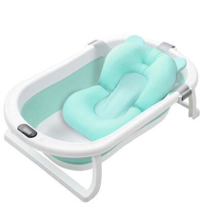 Cadita bebelusi cu pernuta KidProtect® pliabila, cu termometru electronic incorporat, dop scurgere, picioruse antiderapante, design Ergonomic, gaura agatare, verde