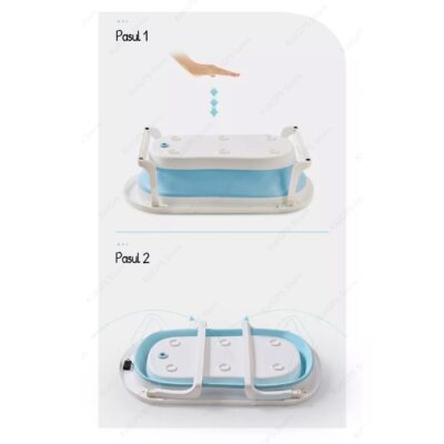 Cadita bebelusi cu pernuta KidProtect® pliabila, cu termometru electronic incorporat, dop scurgere, picioruse antiderapante, design Ergonomic, gaura agatare, verde - Image 4