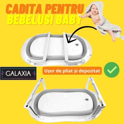 Cadita Bebe GALAXIA®, cu suport si termometru, pliabila, include o perna de siguranta detasabila, protectie anti-alunecare, sarcina maxima 46 kg, gri - Image 5