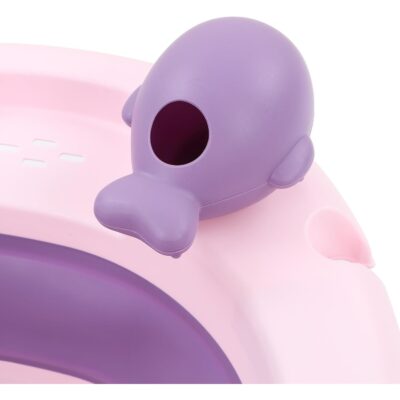 Cadita bebelusi pliabila cu pernuta UniqViBE®, termometru incorporat, cana pentru clatire tip jucarie, suport cap de dus si pentru sapun, 2 ratuste si casca protectie incluse, picioare antiderapante, design Ergonomic, Purple Royal - Image 3