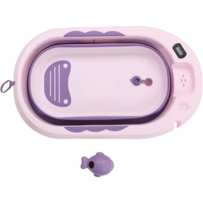 Cadita bebelusi pliabila cu pernuta UniqViBE®, termometru incorporat, cana pentru clatire tip jucarie, suport cap de dus si pentru sapun, 2 ratuste si casca protectie incluse, picioare antiderapante, design Ergonomic, Purple Royal - Image 2