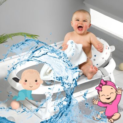 Cadita Bebe GALAXIA®, cu suport si termometru, pliabila, include o perna de siguranta detasabila, protectie anti-alunecare, sarcina maxima 46 kg, gri - Image 4