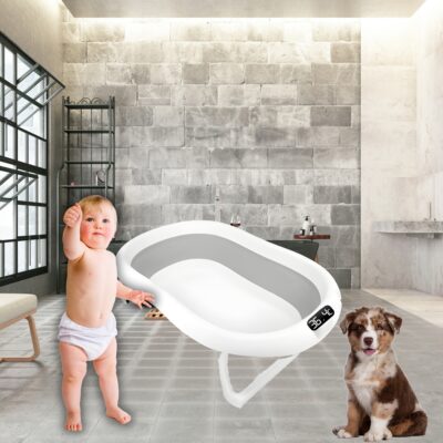 Cadita Bebe GALAXIA®, cu suport si termometru, pliabila, include o perna de siguranta detasabila, protectie anti-alunecare, sarcina maxima 46 kg, gri - Image 3